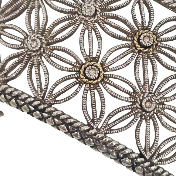 Andrea Candela Sterling Silver 18KT Diamond Flower Tesoro Cuff Bracelet #22551 - Picture 7 of 10